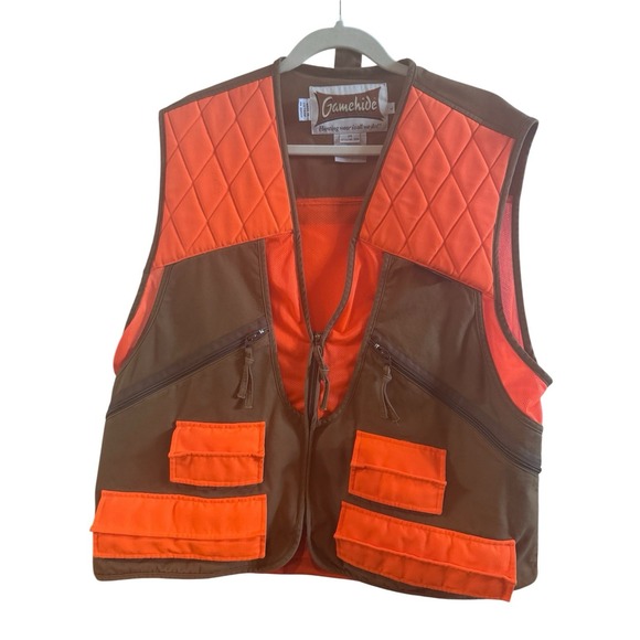 Game Hide Other - Game Hide Upland Pheasant Hunting Vest Men's Size Large Tan/Orange Cargo Pockets